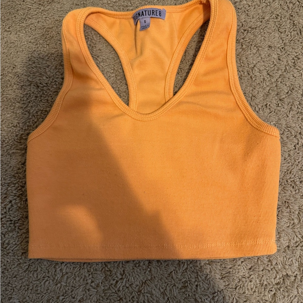 Signature8 Tangerine Ribbed Racerback Crop